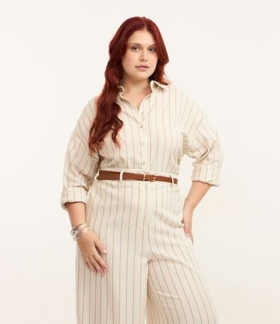 Camisa en Viscolino Rayada con Lacitos en la Espalda Curve & Plus Size