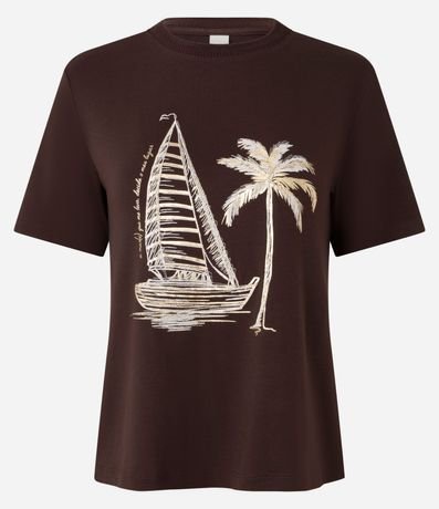 Blusa Slim en Algodón con Estampa Barco y Palmeras 5