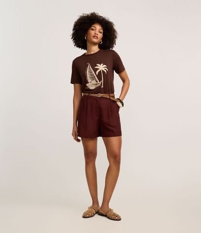 Blusa Slim en Algodón con Estampa Barco y Palmeras 2