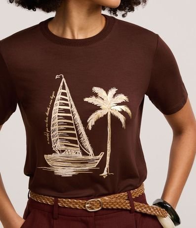 Blusa Slim en Algodón con Estampa Barco y Palmeras 4