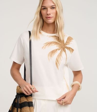 Blusa Boxy en Algodón con Estampado Palmeras