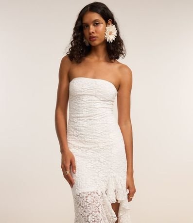 Vestido sin Breteles en Encaje con Volado Asimétrico 2