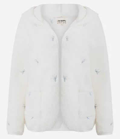 Bata de Baño Regular en Sherpa con Moñitas Bordadas