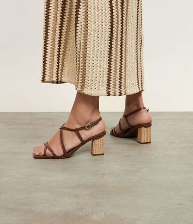 Sandalia de Puntera Redonda en PU con Tiras y Salto Alto 7