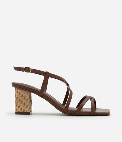 Sandalia de Puntera Redonda en PU con Tiras y Salto Alto 1