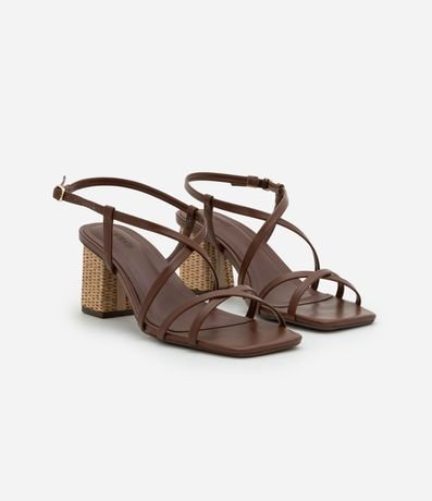 Sandalia de Puntera Redonda en PU con Tiras y Salto Alto 2