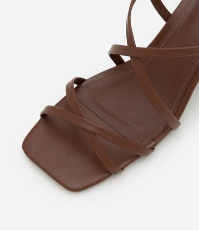 Sandalia de Puntera Redonda en PU con Tiras y Salto Alto 5