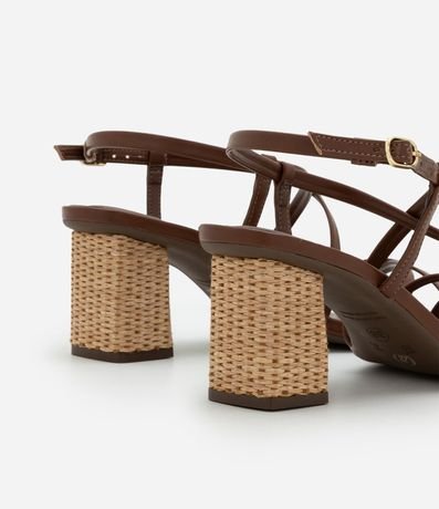 Sandalia de Puntera Redonda en PU con Tiras y Salto Alto 6