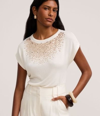 Blusa en Viscosa con Lentejuelas Metalizados en el Pecho