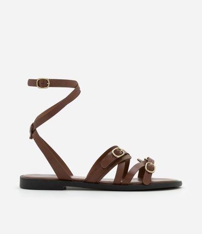 Sandalia Plana de Tiras en PU con Múltiples Hebillas