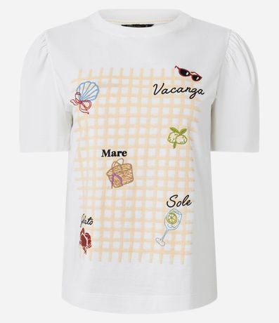 Blusa en Algodón con Estampa de Cuadros y Bordados Tropicais 5