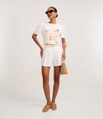 Blusa en Algodón con Estampa de Cuadros y Bordados Tropicais 2