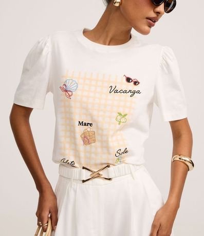 Blusa en Algodón con Estampa de Cuadros y Bordados Tropicais 4