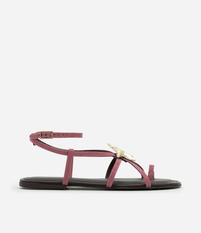 Sandalia Plana en Gamuza con Tiras Finas y Colgante Estrella del Mar