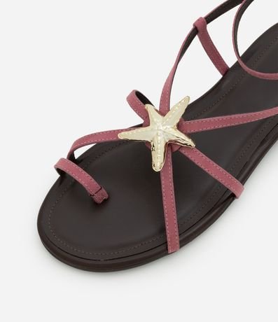 Sandalia Plana en Gamuza con Tiras Finas y Colgante Estrella del Mar 5