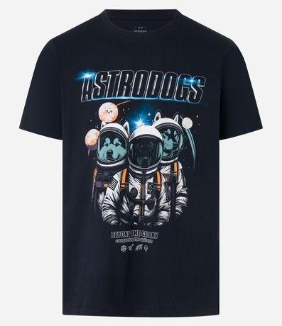 Remera Regular en Algodón con Estampa de Cachorros En Espacio y Lettering Astrodogs 5