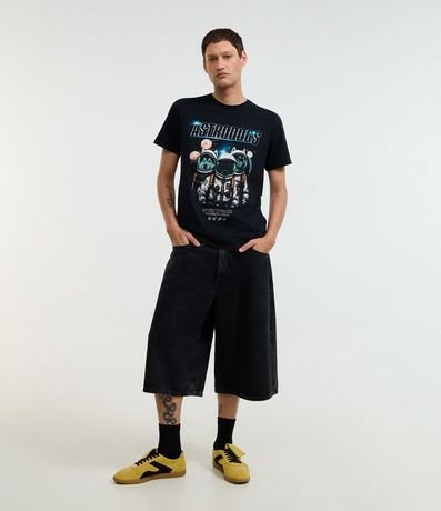 Remera Regular en Algodón con Estampa de Cachorros En Espacio y Lettering Astrodogs 2