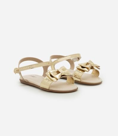 Sandalia Infantil Plana en PU Liso Infantil Plana con Lazo Dorado - Talle 20 al 25
