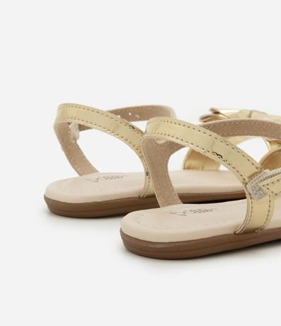 Sandalia Infantil Plana en PU Liso Infantil Plana con Lazo Dorado - Talle 20 al 25 2