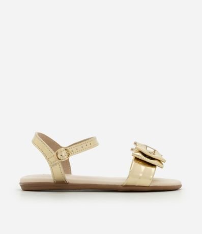 Sandalia Infantil Plana en PU Liso Infantil Plana con Lazo Dorado - Talle 20 al 25 5