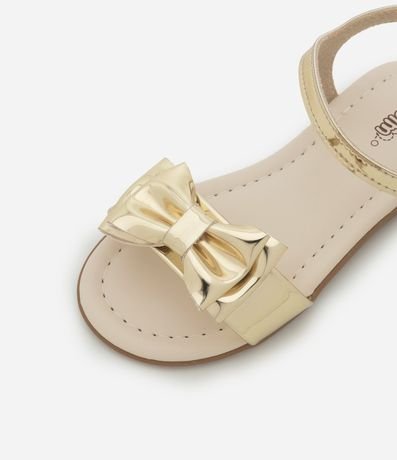 Sandalia Infantil Plana en PU Liso Infantil Plana con Lazo Dorado - Talle 20 al 25 6