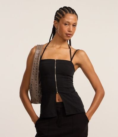 Blusa en Bengalina con Cremallera Delantera y Breteles