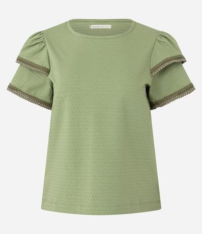 Blusa en Algodón con Detalle en Efecto Ganchillo en la Manga 5