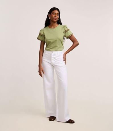 Blusa en Algodón con Detalle en Efecto Ganchillo en la Manga 2