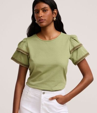 Blusa en Algodón con Detalle en Efecto Ganchillo en la Manga 3