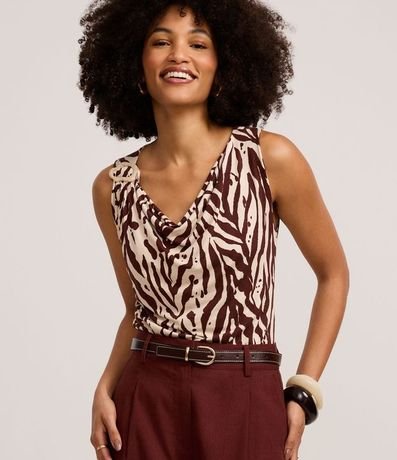 Blusa en Viscolycra con Escote Degagê y Estampa Zebra