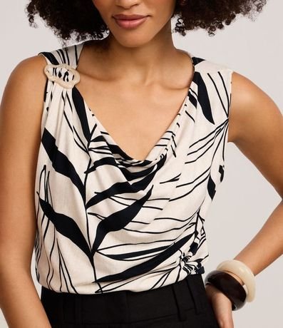 Blusa en Viscolycra con Escote Degagê y estampa Follaje