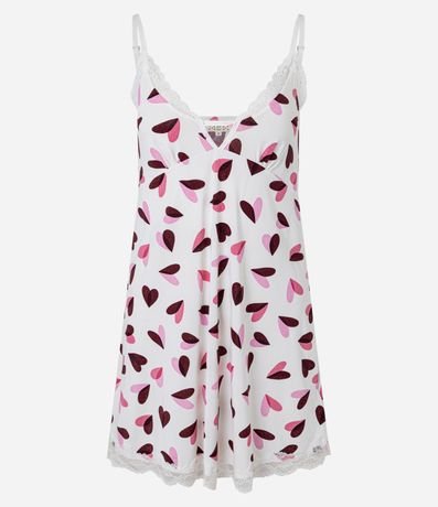 Camisón en Microfibra con Breteles Finos Ajustables y Estampa de Corazón 3