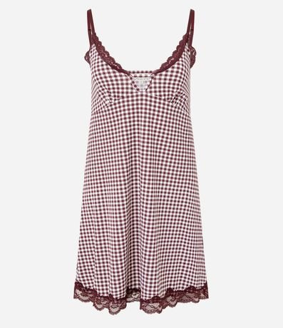 Camisón de Bretel Fino en Poliamida con Estampa de Cuadros 4