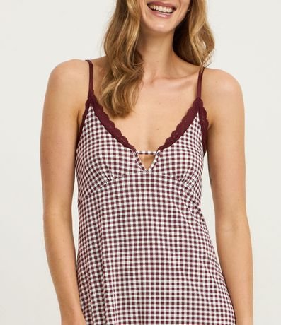 Camisón de Bretel Fino en Poliamida con Estampa de Cuadros 2