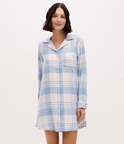 Camisón Americana en Franela de Cuadros y Manga Larga