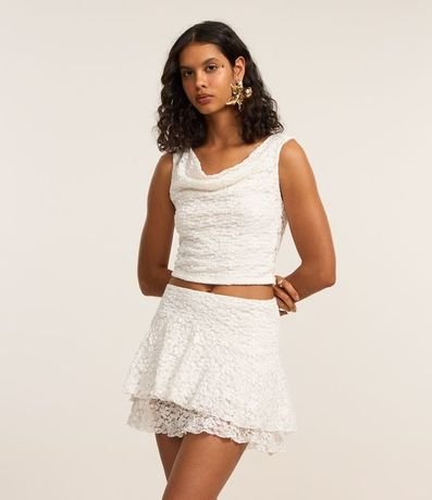 Pollera Corta en Encaje con Volado Asimétrico 2