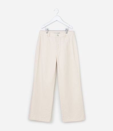 Pantalón Infantil Wide Leg en Sarga con Broderie en la Bajo - Tam  7 a 14 años