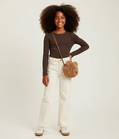 Pantalón Infantil Wide Leg en Sarga con Broderie en la Bajo - Tam  7 a 14 años