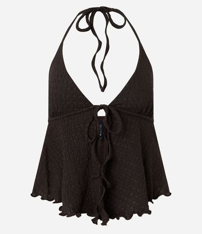 Blusa Frente Única Texturizada con Lazo y Bajo Nube 10