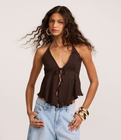 Blusa Frente Única Texturizada con Lazo y Bajo Nube 5