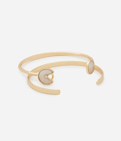 Kit 02 Braceletes Abiertos con Puntera Nácar y Strass 3