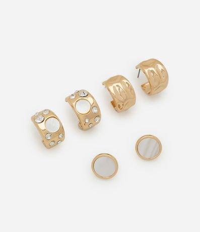 Kit 03 Argollas Metalizadas con Nácar y Strass 2