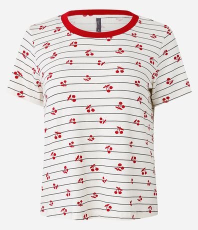 Blusa de Pijama en Viscosa Rayada con Cerezas 4