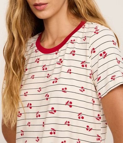 Blusa de Pijama en Viscosa Rayada con Cerezas 3