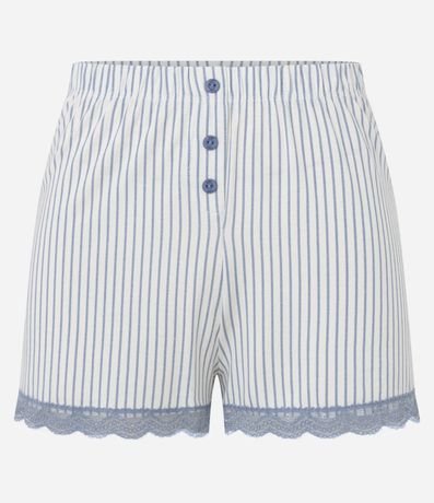 Short de Pijama en Viscosa Rayada con Encaje y Botones 5