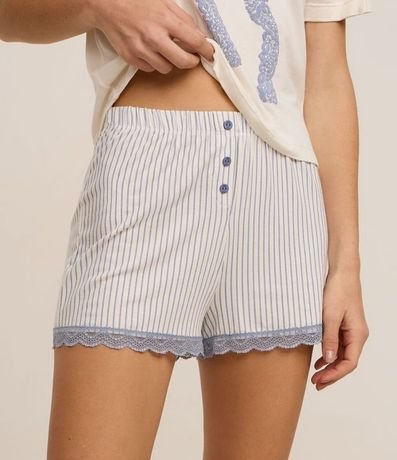 Short de Pijama en Viscosa Rayada con Encaje y Botones 2