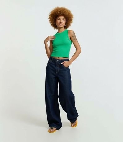 Blusa Cropped sin Manga en Ribana con Cuello Redondo 4