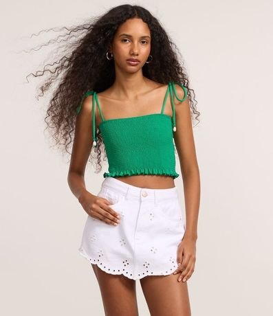 Short Pollera en Jeans con Bajo Nube y Bordado Cutout 2