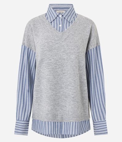 Camisa Alargada con Chaleco en Punto Sobrepuesto 4