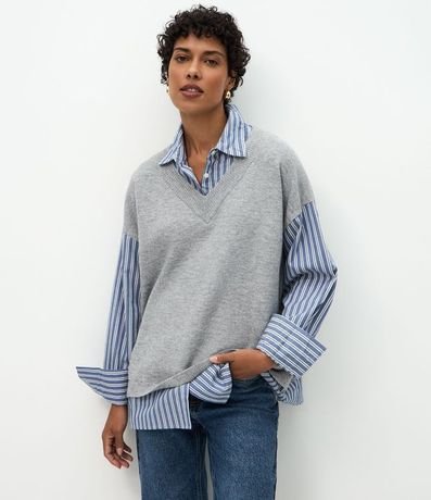 Camisa Alargada con Chaleco en Punto Sobrepuesto